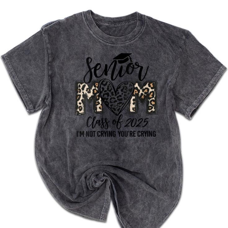 Senior Mom Class Of 2025 Senior Mama 2025 Leopard Graduation Mineral Wash Tshirts