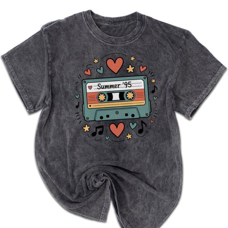 Summer ’95 Retro Cassette Tape Nostalgia Music Lover Premium Tri-Blend Mineral Wash Tshirts