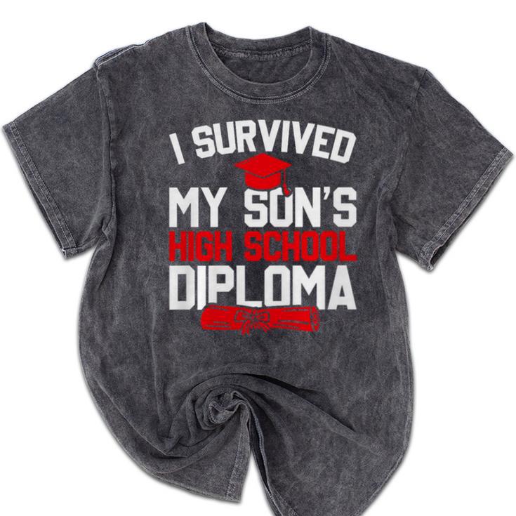 I Survived My Son's High School Diploma Graduation Premium Mineral Wash Tshirts