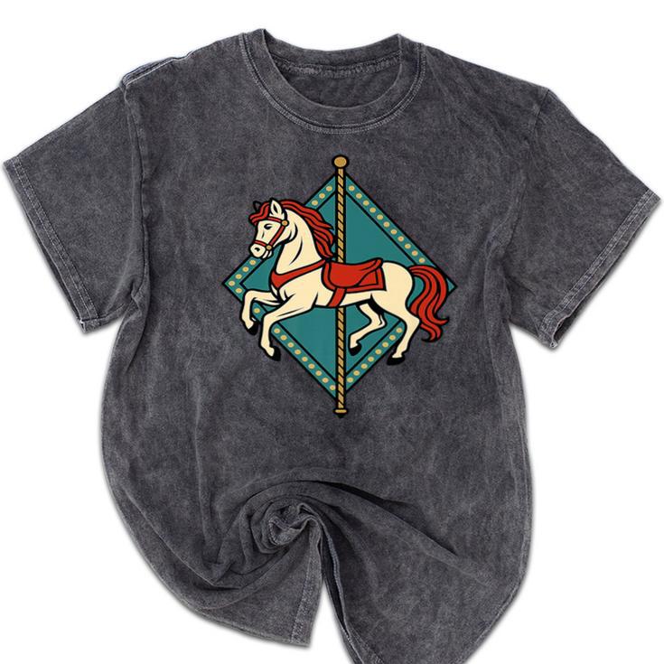 Vintage Carousel Horse Merry Go Round Nostalgia Art Premium Mineral Wash Tshirts