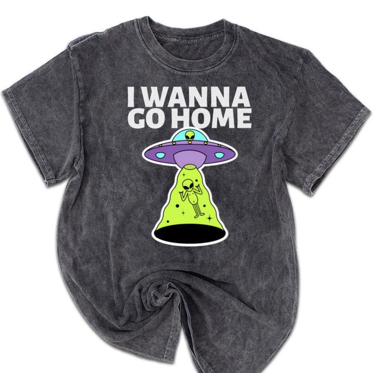 I Wanna Go Home Introvert UFO UAP Flying Saucer Trippy Alien Mineral Wash Tshirts