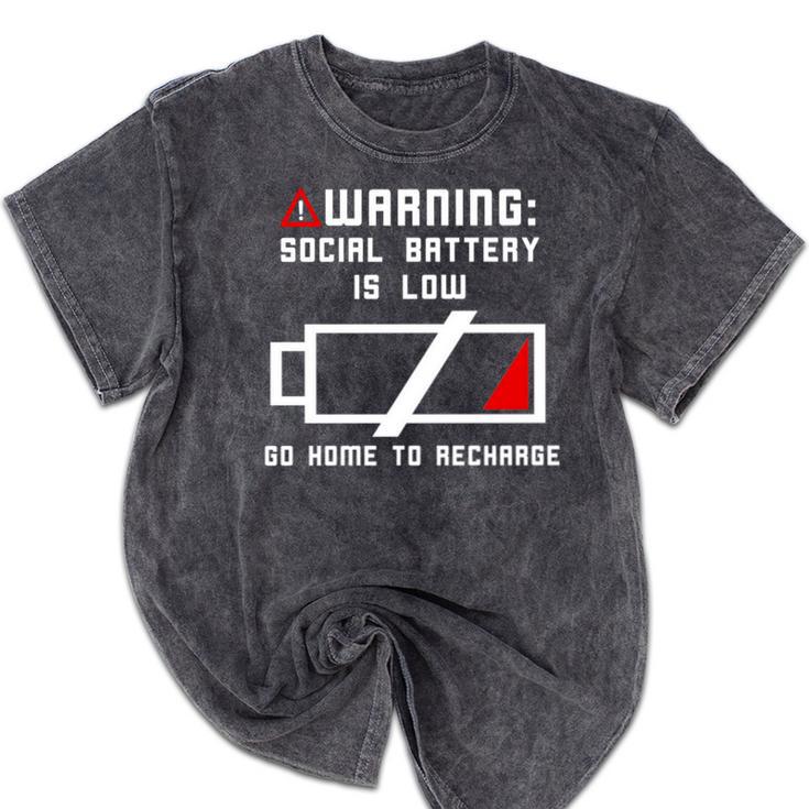 Warning Social Battery Is Low Introvert Shirt Mineral Wash Tshirts