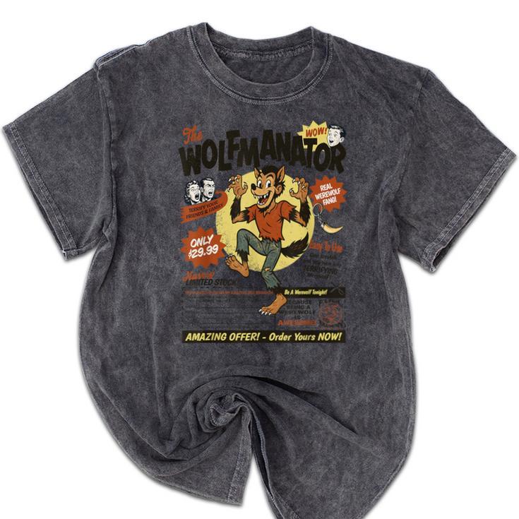 Werewolf Wolfmanator Nostalgia Vintage Halloween Mineral Wash Tshirts