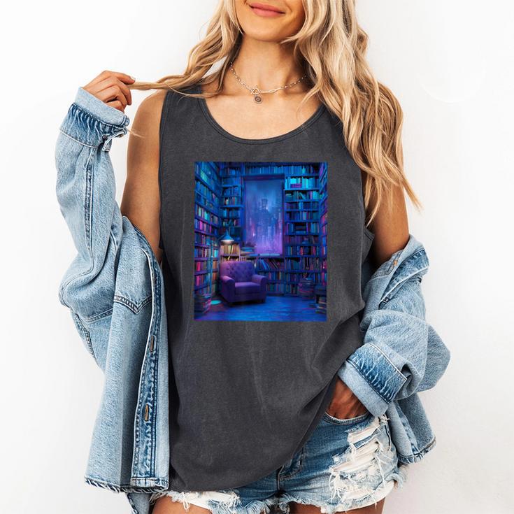 Book Library Bookshelf Armchair Window Pattern Print Comfort Colors Tank Top