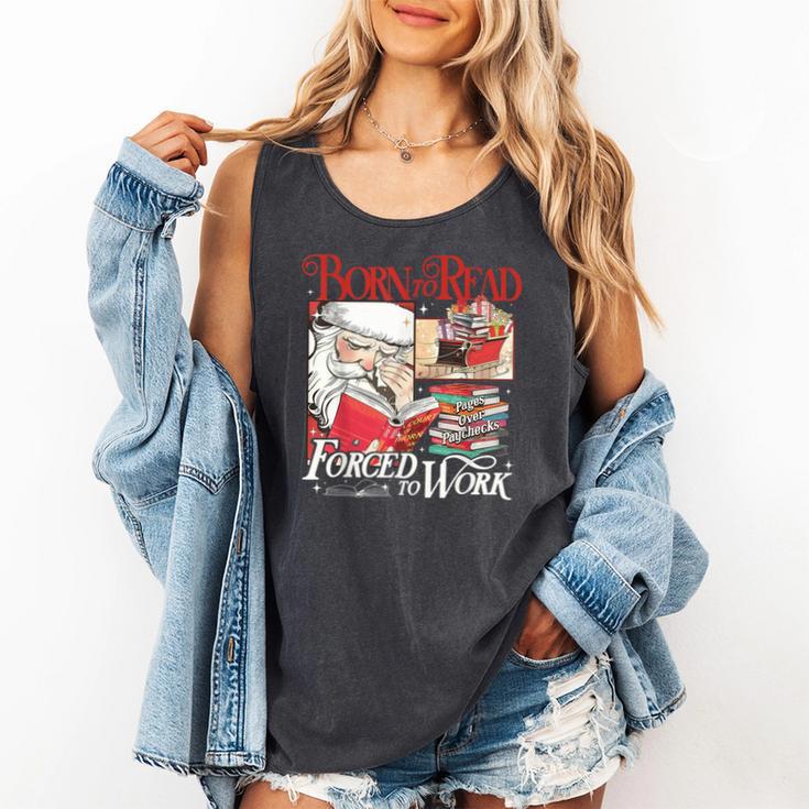 Born To Read Forced To Work Santa Christmas Book Lover Retro Comfort Colors Tank Top