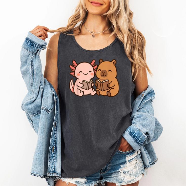 Capybara Axolotl Kawaii Kids Anime Book Lover Reading Comfort Colors Tank Top