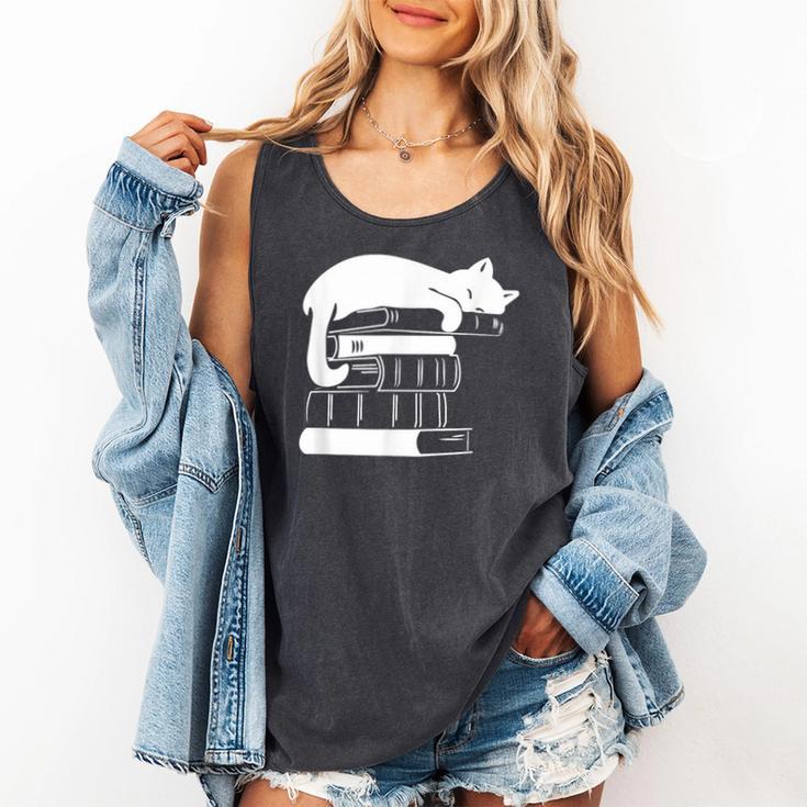Cat Book Books And Cats Cat Lover Cat Mom Book Lovers Comfort Colors Tank Top