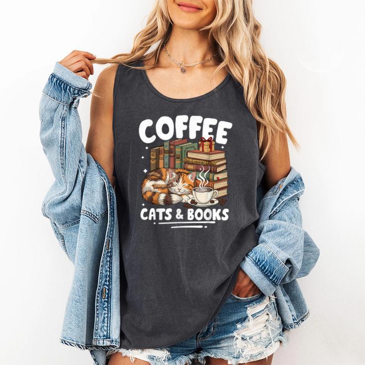 Coffee Cats And Books Cats And Reading Lovers Comfort Colors Tank Top
