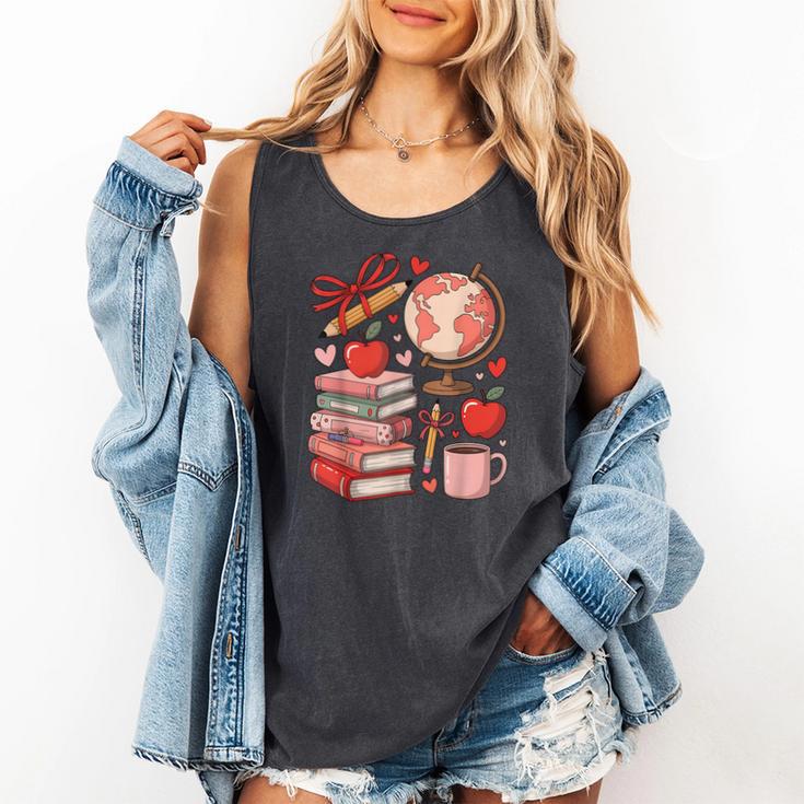 Coquette Teacher School Supplies Bows Books Globe Apple Cute Comfort Colors Tank Top