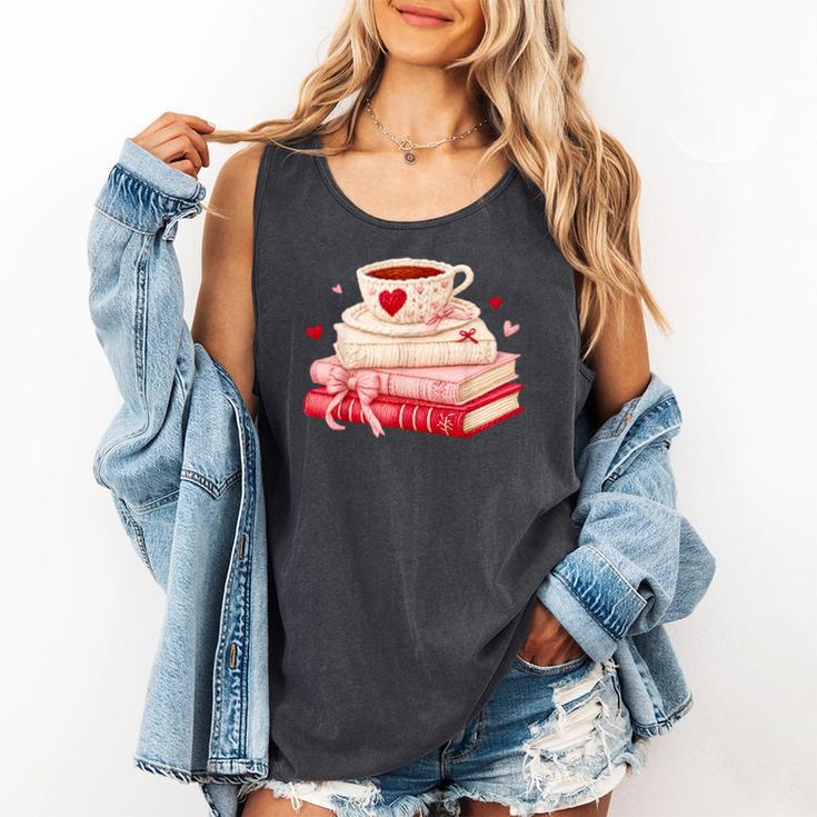 Cute Books And Coffee Crochet Valentines Day Tee For Couples Comfort Colors Tank Top