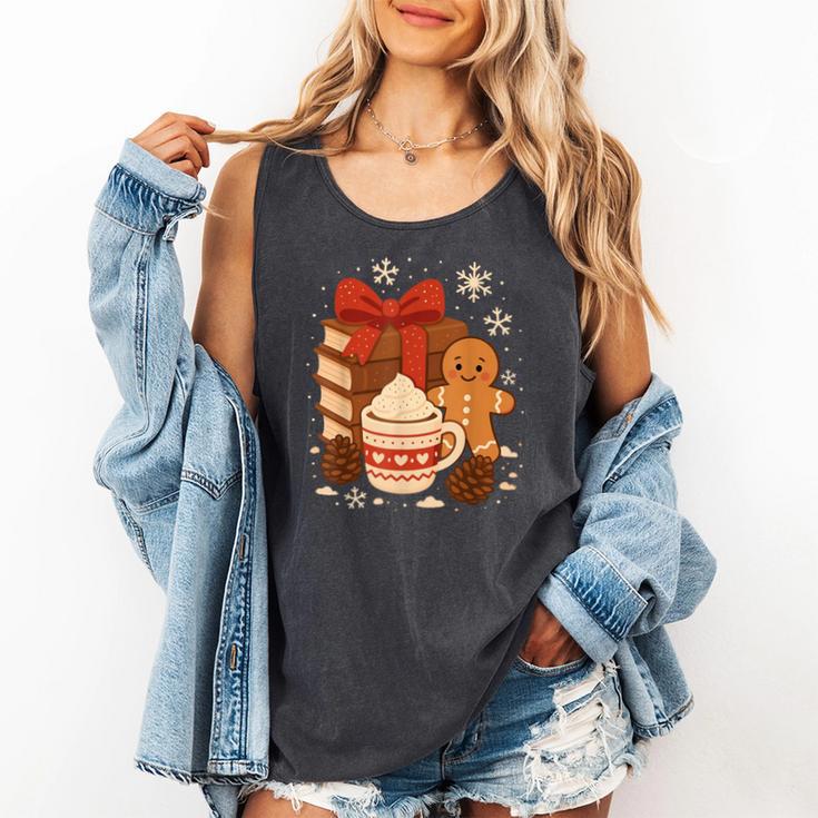 Cute Christmas Books Gingerbread Xmas Book Lover Teacher Comfort Colors Tank Top