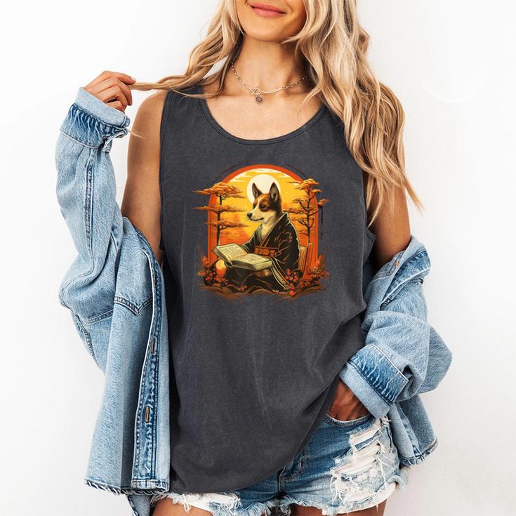 Cute Corgi Dog In Japanese Kimono With Book Men Women Girls Kids Comfort Colors Tank Top