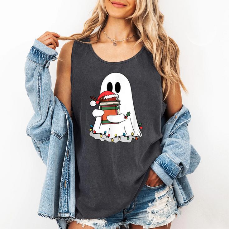 Cute Ghost Holding Books Bookish Christmas Comfort Colors Tank Top