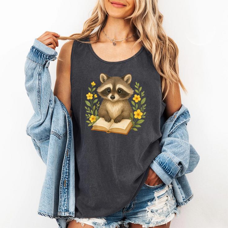Cute Raccoon Reading Book Flowers Floral Comfort Colors Tank Top