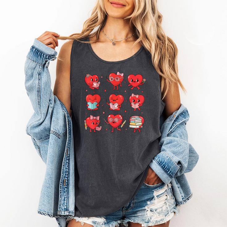 Cute Reading Hearts Valentine Day Book Lover Teacher Student Comfort Colors Tank Top