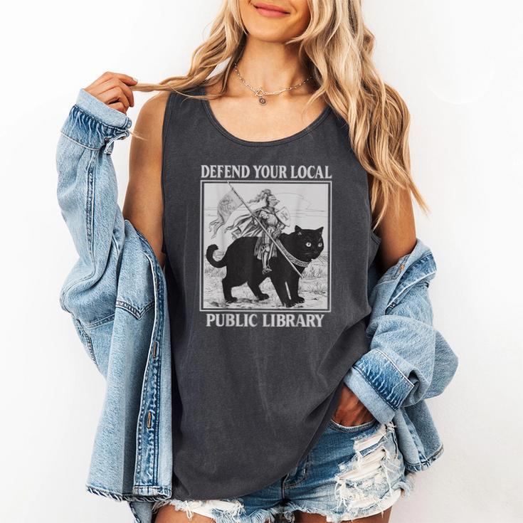 Defend Your Local Library Knight Cat Rider Book Lover Comfort Colors Tank Top