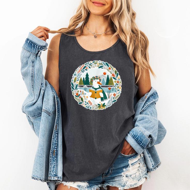 Duck Wilderness Book Reading Illustration Floral Comfort Colors Tank Top