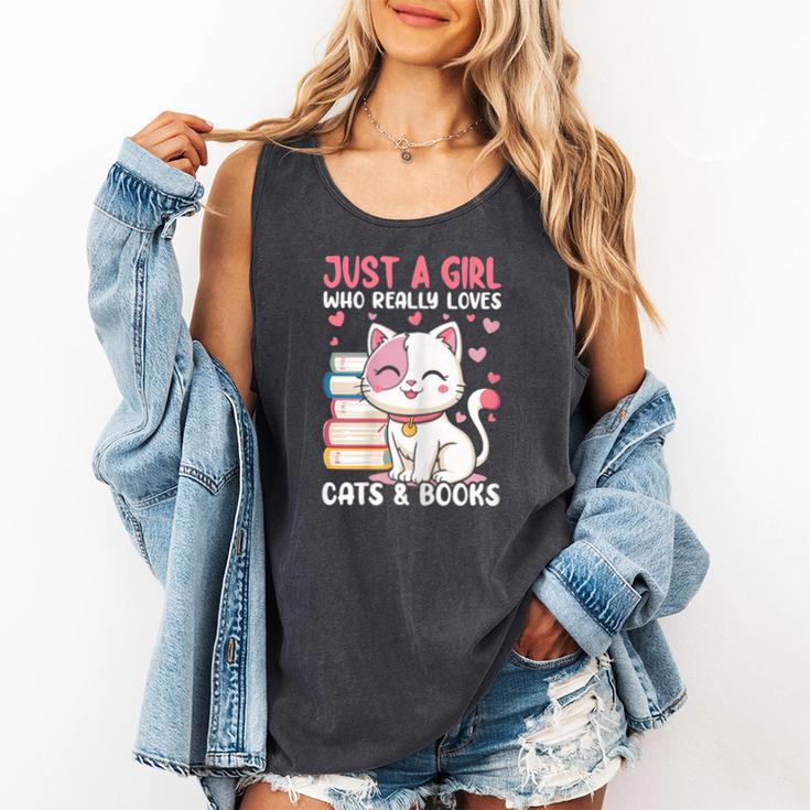 Girl Who Loves Cats And Books Cute Comfort Colors Tank Top