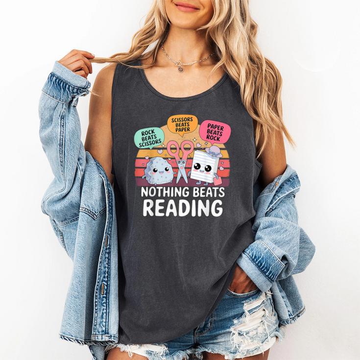 Nothing Beats Reading Rock Paper Scissors Books Lover Comfort Colors Tank Top