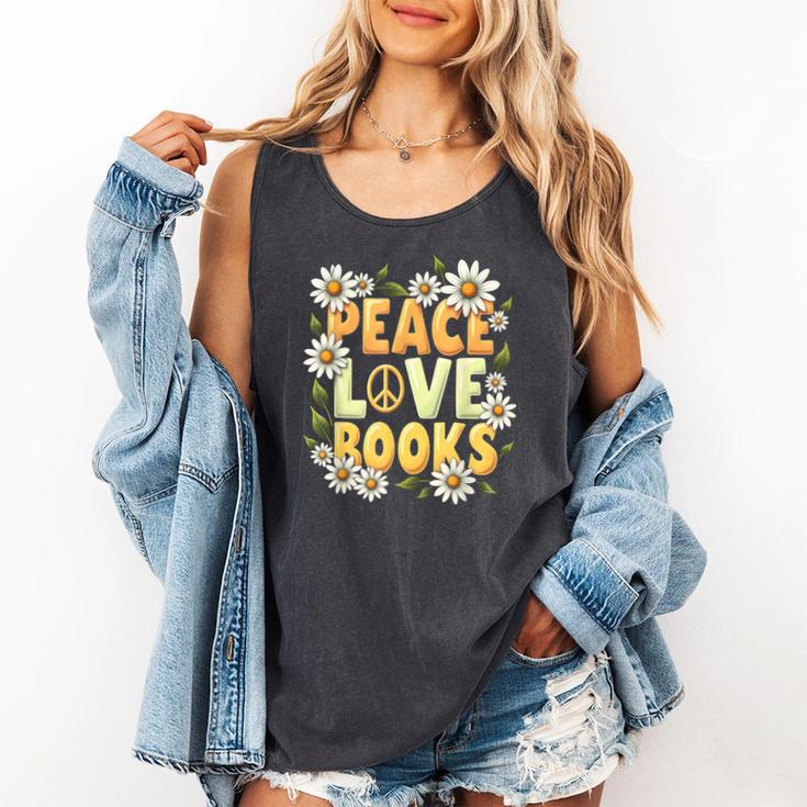 Peace Love Books Librarian Teacher Life Book Library Comfort Colors Tank Top