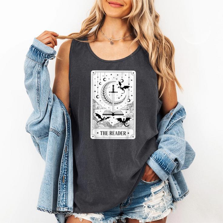 The Reader Tarot Card Bookworm Books Lover Dragon Librarians Comfort Colors Tank Top