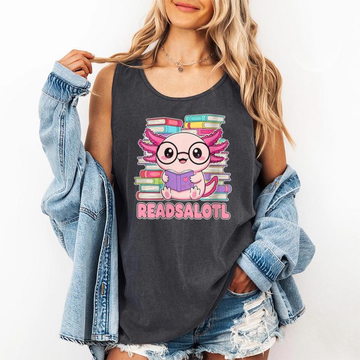 Readsalotl Axolotl Reading Book Bookworm Comfort Colors Tank Top