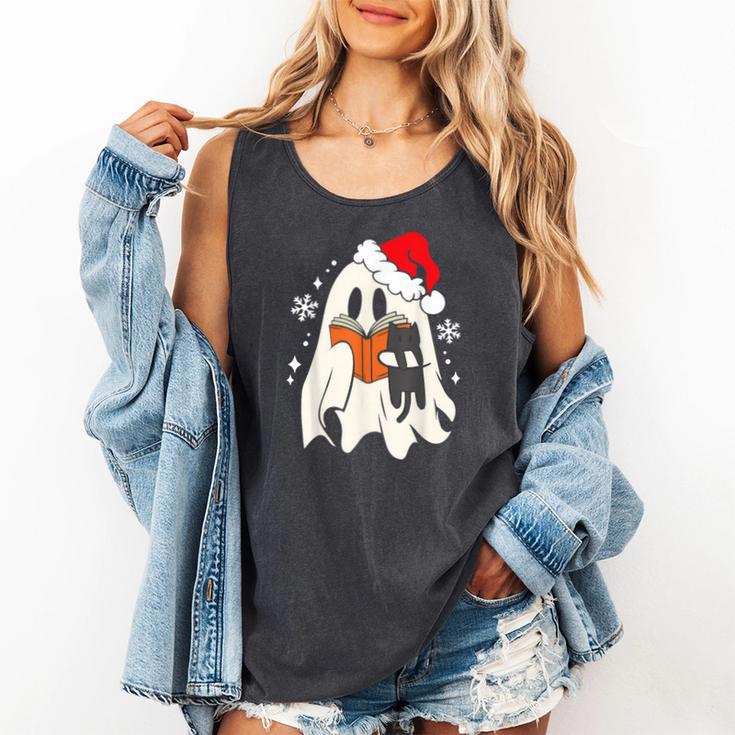 Retro Ghost Reading Book With Cat Bookish Club Christmas Men Women Kids Comfort Colors Tank Top