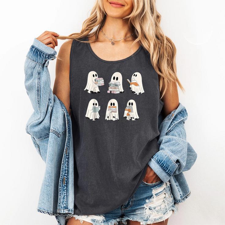 Retro Ghost Reading Books Halloween Bookish Ghost Bookworm Comfort Colors Tank Top