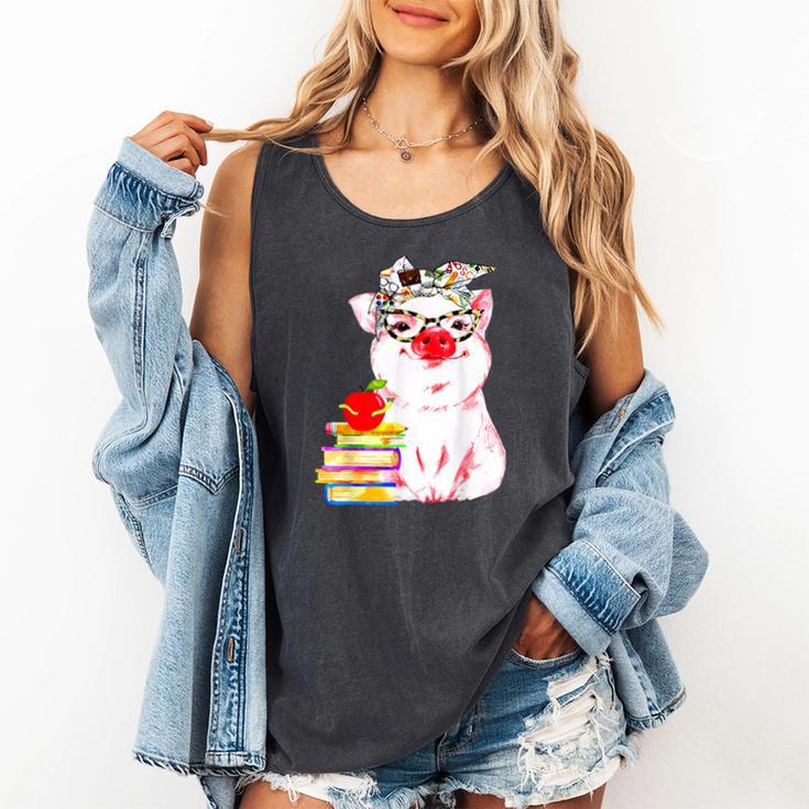 Teacher Pig Cute Farm Animal Book Lover School Student For Men Women Kids Comfort Colors Tank Top