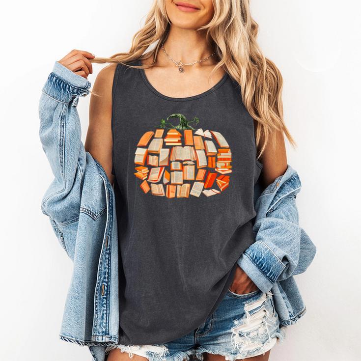 Thanksgiving Fall Books Pumpkins Vintage Library Teacher Kid Comfort Colors Tank Top