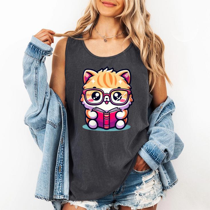 Adorable Book Lover Persian Cat With Reading Glasses Cute Comfort Colors Tank Top