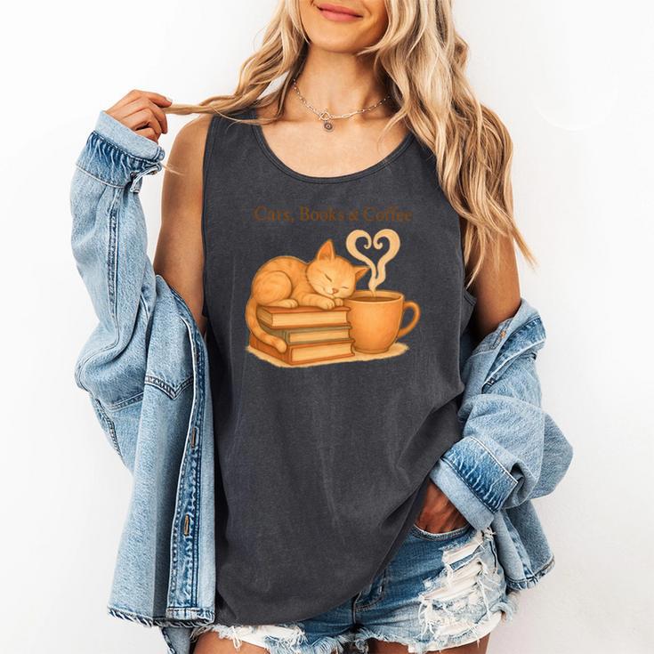 Cats Books And Coffee Heart Cozy Cat Lover Bookworm Readers Comfort Colors Tank Top