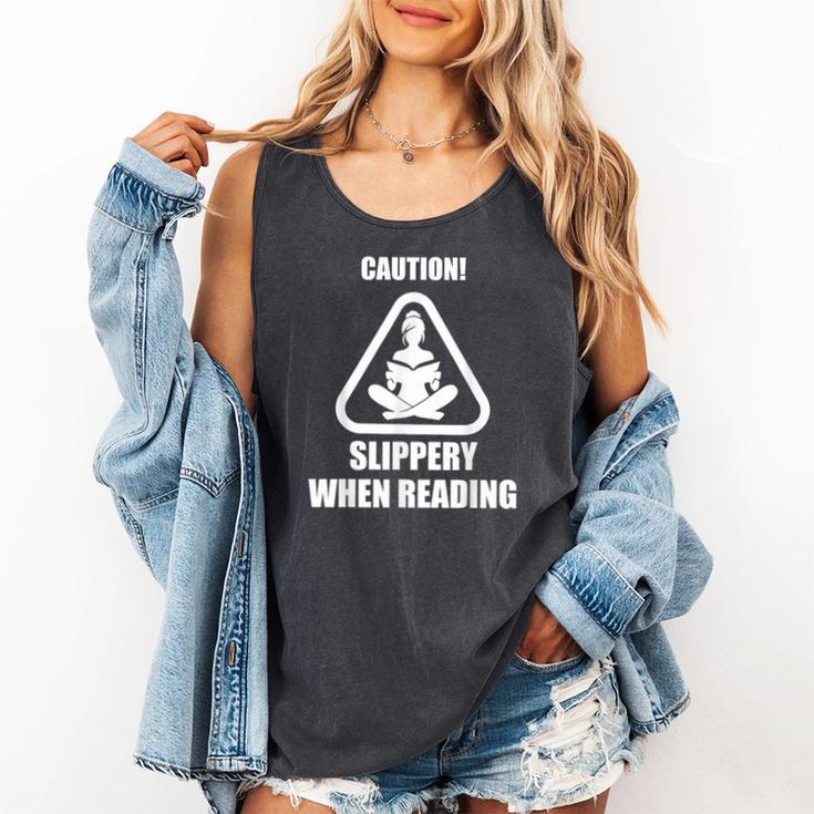 Caution Slippery When Reading Book Lover Comfort Colors Tank Top