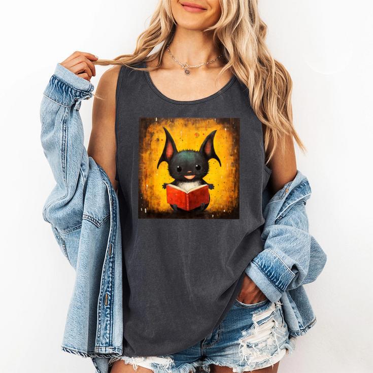 Colorful Sketch Oil Painting Of A Bat Reading Book Comfort Colors Tank Top