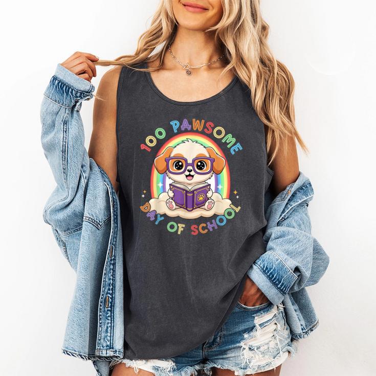 Cute 100th Day Of School 100 Days Dog Reading Book Rainbow Comfort Colors Tank Top