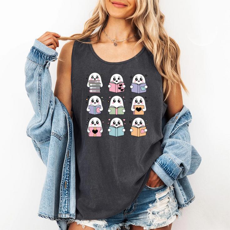 Halloween Ghosts Reading Books Pattern Spooky Kawaii Anime Comfort Colors Tank Top