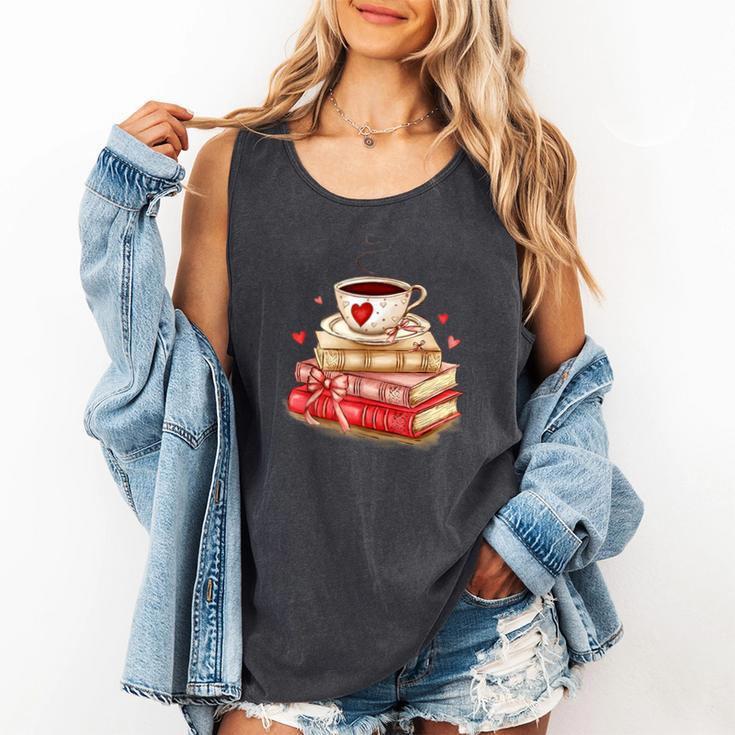 Love Book Coffee Heart Coquette Bow Valentines Day Comfort Colors Tank Top