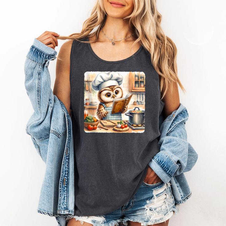 Owl Learning To Cook With Cookbook Chef Apron Stove Cooking Comfort Colors Tank Top