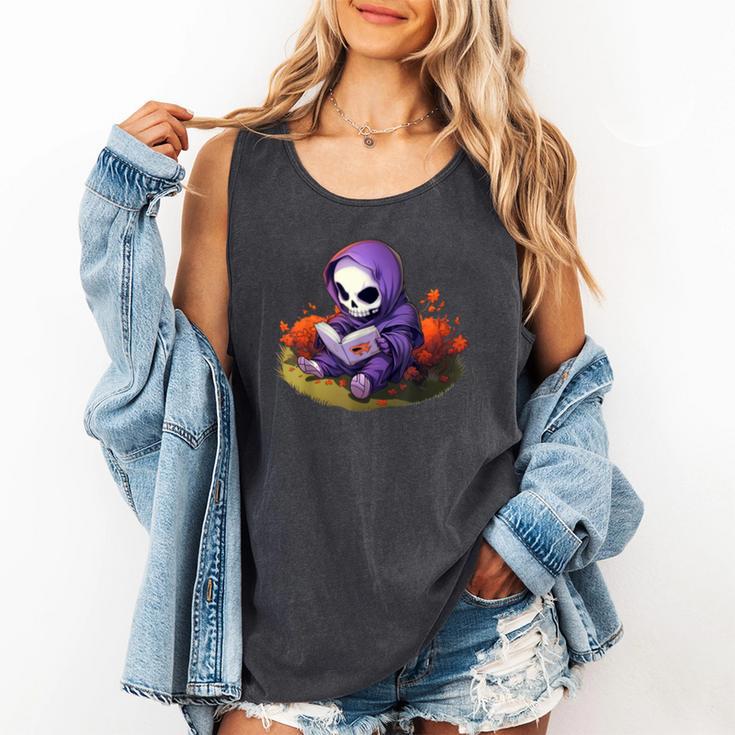 Spooky Grim Reaper Reading A Book Cute Creepy Halloween Comfort Colors Tank Top Spooky Grim Reaper Reading A Book Cute Creepy Halloween Comfort Colors Tank Top