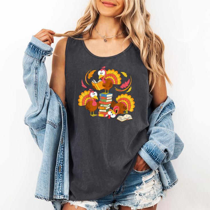 Turkey Reading Books Fall Thanksgiving Teacher Librarian Comfort Colors Tank Top Turkey Reading Books Fall Thanksgiving Teacher Librarian Comfort Colors Tank Top