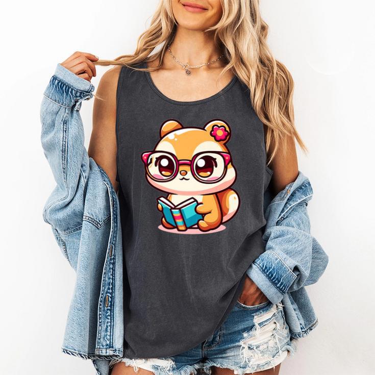 Adorable Book Lover Chipmunk With Reading Glasses Cute Premium Comfort Colors Tank Top