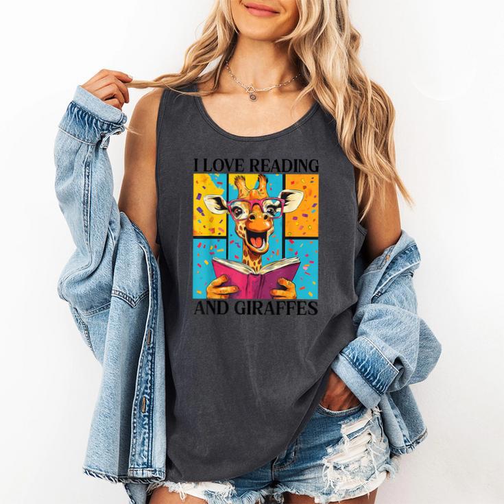 Love Reading And Giraffes Cute Giraffe Reading Book Lovers Comfort Colors Tank Top