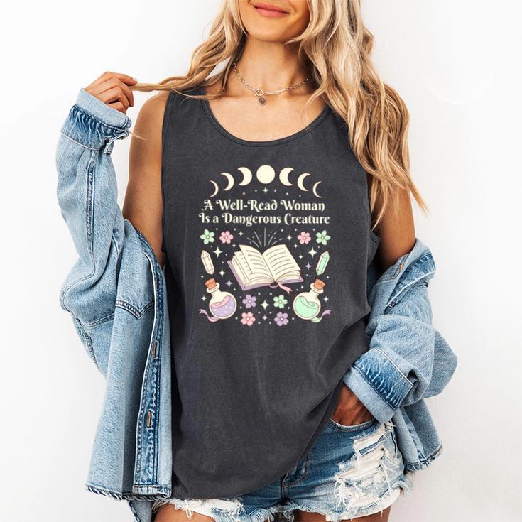 Well Read Woman Literature Quote Celestial Book Floral Comfort Colors Tank Top