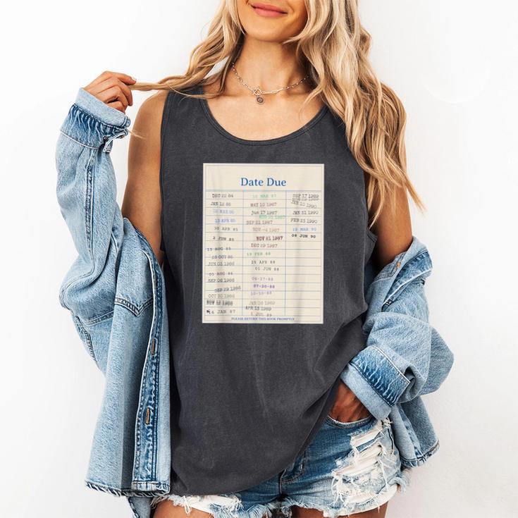 Vintage Library Due Date Card For Book Lovers Librarians Comfort Colors Tank Top