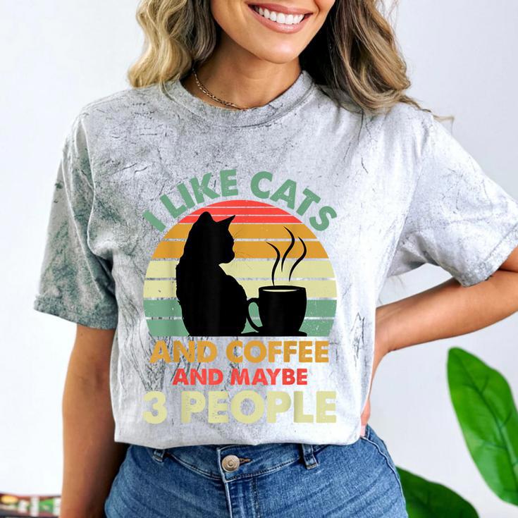 Cats Coffee & 3 People Tee Cute Font Introvert Humor Comfort Color Blast T-Shirt