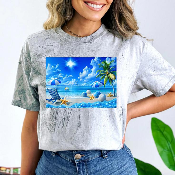 Frutiger Aero Beach Y2k Aesthetic Palm Tree Sand Ocean Men Women Girls Kids Comfort Color Blast T-Shirt