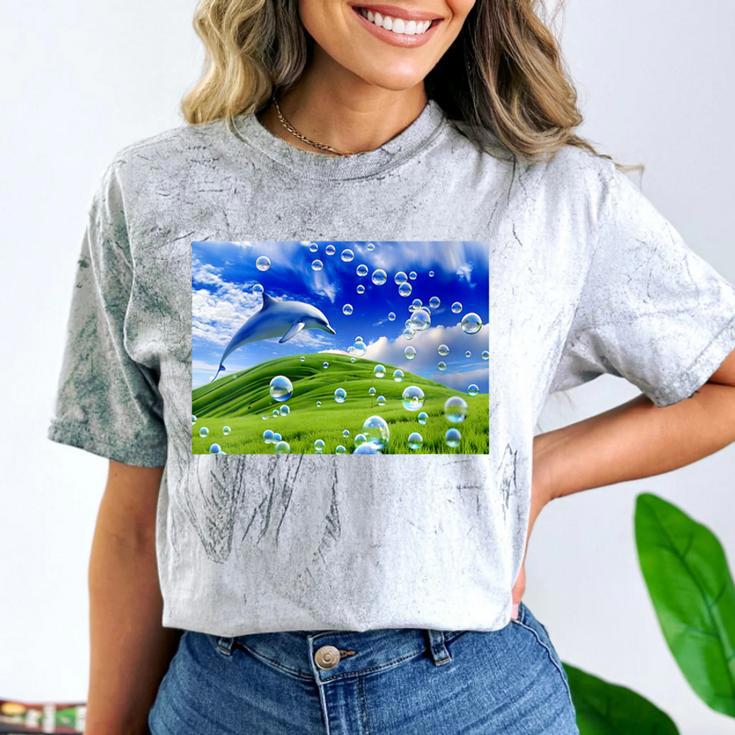 Frutiger Aero Dolphin Meadow Aesthetic Y2k 2000s Ironic Comfort Color Blast T-Shirt