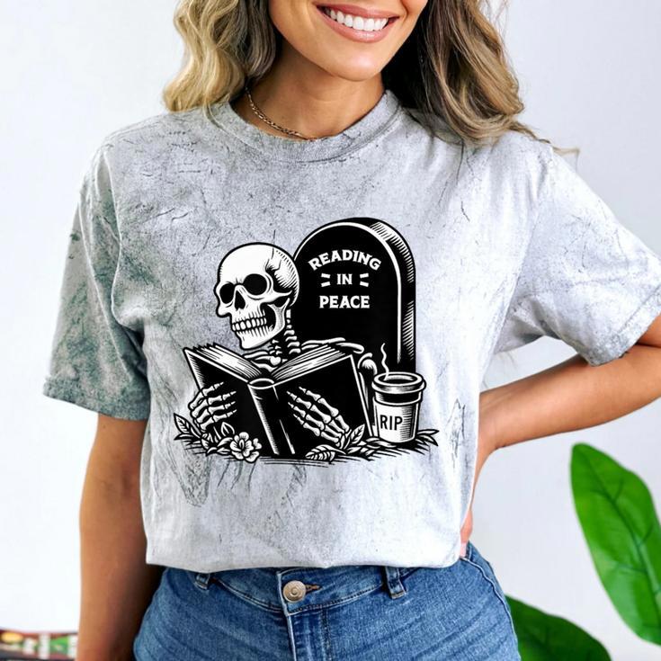 READING IN PEACE RIP Introvert Skeleton Read Book Meme Comfort Color Blast T-Shirt