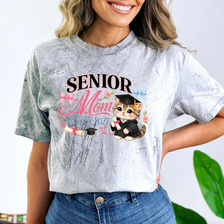 Senior Mom Class Of 2027 Cute Cat Graduation Pink Bows Girls Comfort Color Blast T-Shirt