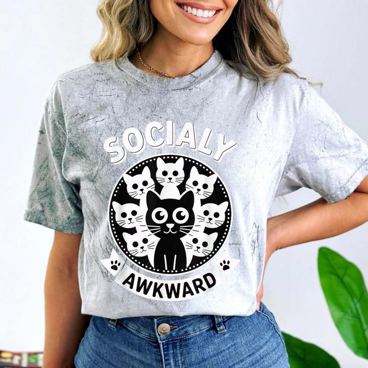 Socially Awkward Cute Introvert Cat Meme Anti-Social Club Comfort Color Blast T-Shirt